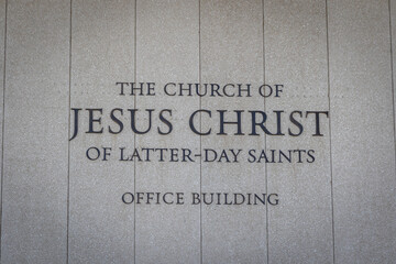 The Exterior Building Name on the Church of Jesus Christ of Latter-day Saints Office Building - obrazy, fototapety, plakaty