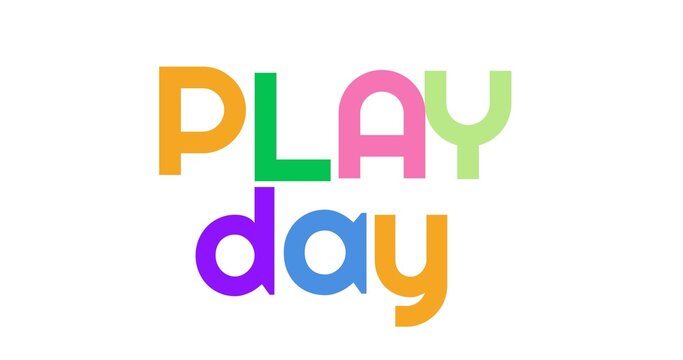Colorful play day text over white background with copy space