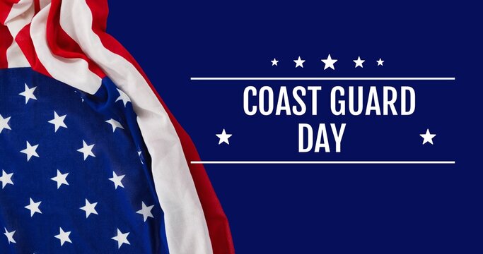 Coast Guard Day Text And American Flag Over Blue Background