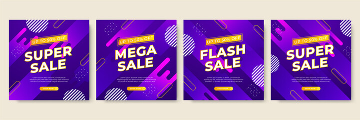 Sale and design background set with colorful abstract shapes. Special offer mega sale background template. Vector illustration promotion big super sale banner. Discount design for poster and web.