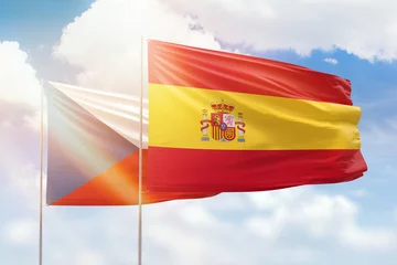 Poster Sunny blue sky and flags of spain and czechia © prehistorik