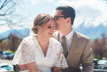 Young LDS couple on their wedding day