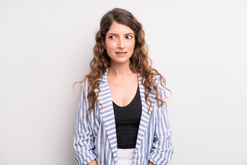 young adult pretty woman looking worried, stressed, anxious and scared, panicking and clenching...