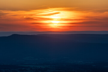 The sun sets over the Blue Ridge mountains in Shenandoah National Park