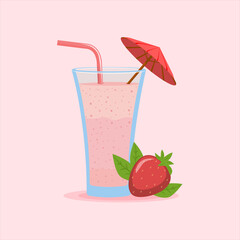 Strawberry milkshake illustration isolated on pastel pink background