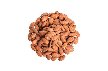Close up Almond isolated on white background. top view
