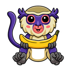 Cute mona monkey cartoon holding a banana