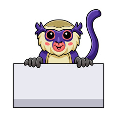 Cute mona monkey cartoon with blank sign