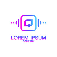 letter Q with Pulse music player element. Logo template electronic music, equalizer, store, dj, nightclub, disco. Audio wave logo concept, Multimedia Technology themed, Abstract Shape vector