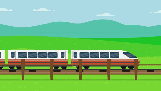 Train moving fast with countryside background