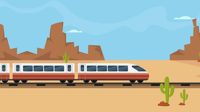 Train moving fast with desert background