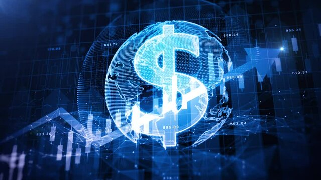 Dollar money icon, Global finance business investment strategy competition, Investment security data analytics artificial intelligence technology futuristic graph chart stock exchange finance symbol