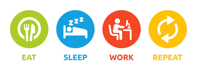 Routine icon vector, eat, sleep, work, repeat daily lifestyle banner illustration.