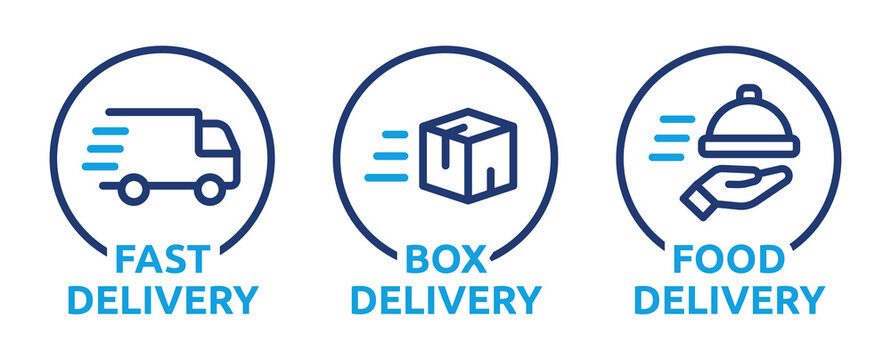Fast Box Delivery Icon Outline Vector Set Illustration. Deliver Food Sign Symbol.