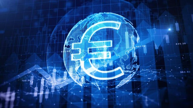 Euro money icon, Global finance business investment strategy competition, Investment security data analytics artificial intelligence technology futuristic graph chart stock exchange finance symbol