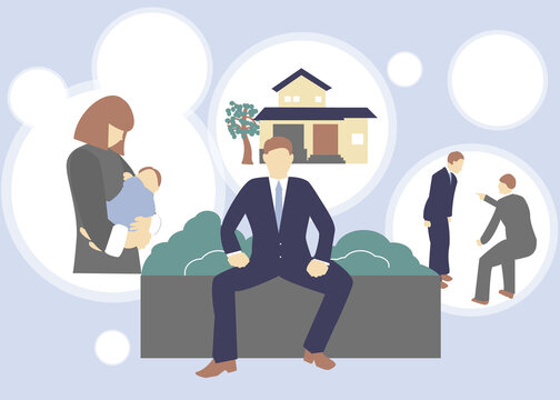 Businessman thinking about family and work