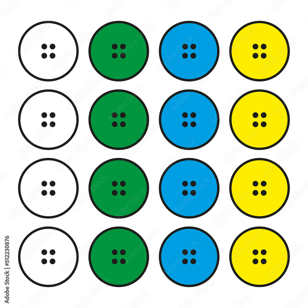 Poster retro set colored clothes buttons. design element. art collection. vector illustration. stock image.