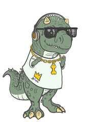 rey dinosaurio infantil a la moda con estilo rapero 
