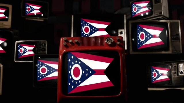 Flag of Ohio and Vintage Televisions. 4K Resolution.