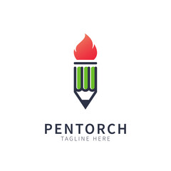 logo pencil. illustration of combining torch and pencil symbol