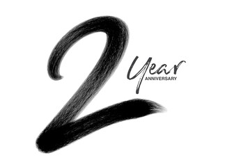 2 Years Anniversary Celebration Vector Template, 2 Years  logo design, 2th birthday, Black Lettering Numbers brush drawing hand drawn sketch, number logo design vector illustration
