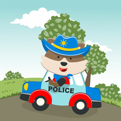 Obraz premium Police patrol animal cartoon vector illustration. Creative vector childish background for fabric, textile, nursery wallpaper, poster, card, brochure. and other decoration.