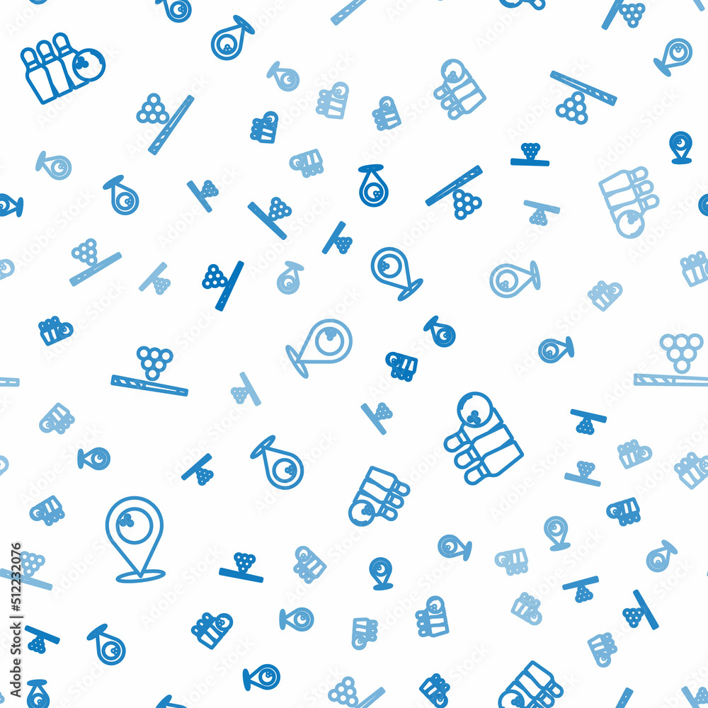 Aufkleber set line location with bowling ball, bowling pin and and billiard cue on seamless pattern. vector