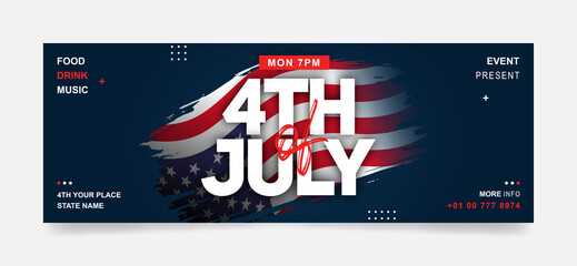 independence day event facebook or web ad banner template. 4th july party banners with star, flag modern background