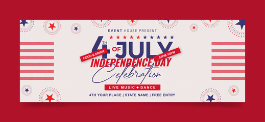 independence day celebration facebook or web ad banner template. 4th july banners with star, flag modern layout design - obrazy, fototapety, plakaty