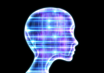 サイエンステクノロジーの概念で光輝くロボットの横顔の3dイラスト