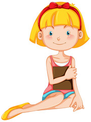 A beautiful girl sitting on the floor holding a book