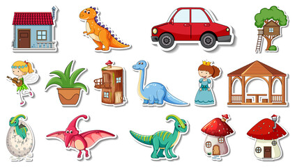 Sticker set of fantasy fairy tale cartoon characters