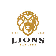 Angry lion emblem logo design. Lion head mascot vector illustration