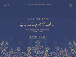 Wedding invitation card template with beautiful leaves vector
