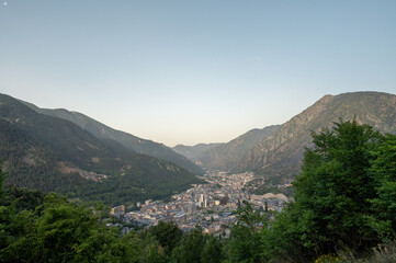 Cityscape in Summer of Andorra La Vella, Andorra - obrazy, fototapety, plakaty