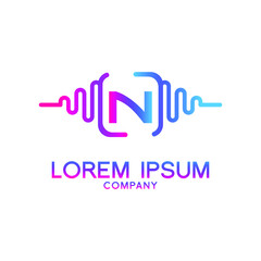 letter N with Pulse music player element. Logo template electronic music, equalizer, store, dj, nightclub, disco. Audio wave logo concept, Multimedia Technology themed, Abstract Shape vector