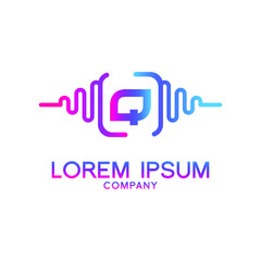 letter Q with Pulse music player element. Logo template electronic music, equalizer, store, dj, nightclub, disco. Audio wave logo concept, Multimedia Technology themed, Abstract Shape vector