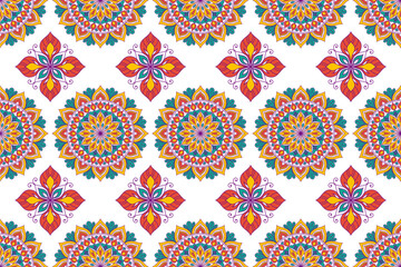 Abstract geometric ethnic mandala seamless pattern design. Aztec fabric carpet mandala ornaments textile decorations wallpaper. Tribal boho native mandalas turkey traditional embroidery vector 