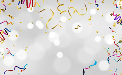 Many Falling Colorful Tiny Confetti And Ribbon Isolated On Background. Vector. Multi colored