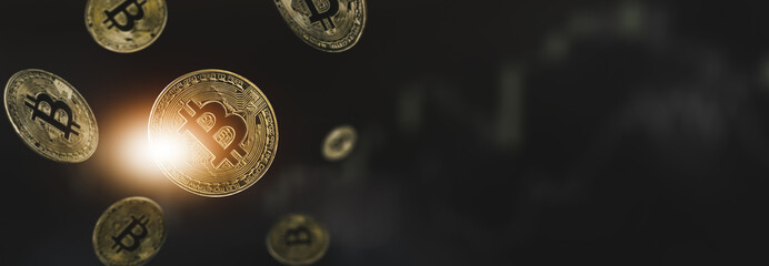 Fototapeta bitcoin coins floating - blockchain concept obraz