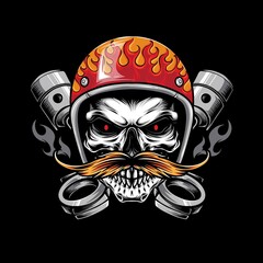skull biker with piston illustration