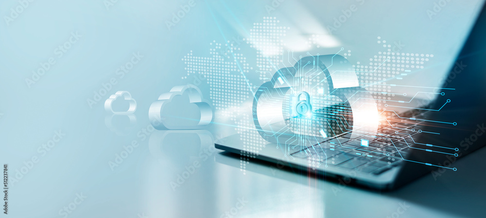 Poster loud computing concept. Data security and cloud connection technology, Encryption personal information