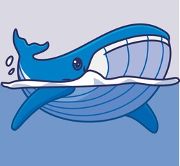cute blue whale surface humpback. isolated cartoon animal illustration. Flat Style Sticker Icon Design Premium Logo vector. Mascot Character