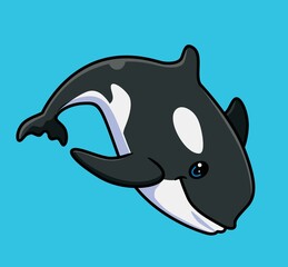 Fototapeta premium cute killer whale at sea. isolated cartoon animal illustration. Flat Style Sticker Icon Design Premium Logo vector. Mascot Character