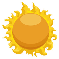 Bright sun with round space template in cartoon style, Vector illustration