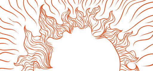 Banner in orange outlines with representation of solar corona, Vector illustration