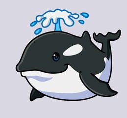 Naklejka premium cute killer whale spray the water. isolated cartoon animal illustration. Flat Style Sticker Icon Design Premium Logo vector. Mascot Character