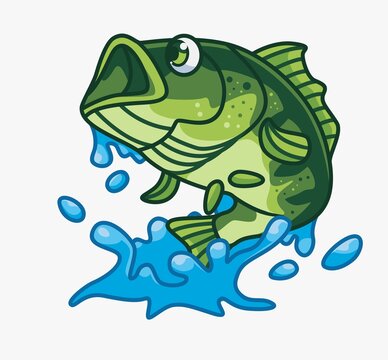 cute bass fish jumping splash water. isolated cartoon animal illustration. Flat Style Sticker Icon Design Premium Logo vector. Mascot Character