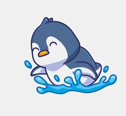 cute penguin swimming. isolated cartoon animal illustration. Flat Style Sticker Icon Design Premium Logo vector. Mascot Character
