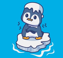 cute penguin shivering frozen. isolated cartoon animal illustration. Flat Style Sticker Icon Design Premium Logo vector. Mascot Character